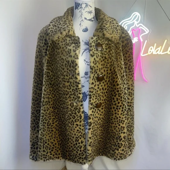 VINTAGE 90’s J. Percy for Marvin Richards Plush Leopard Faux Fur Swing Coat • L - Picture 3 of 12